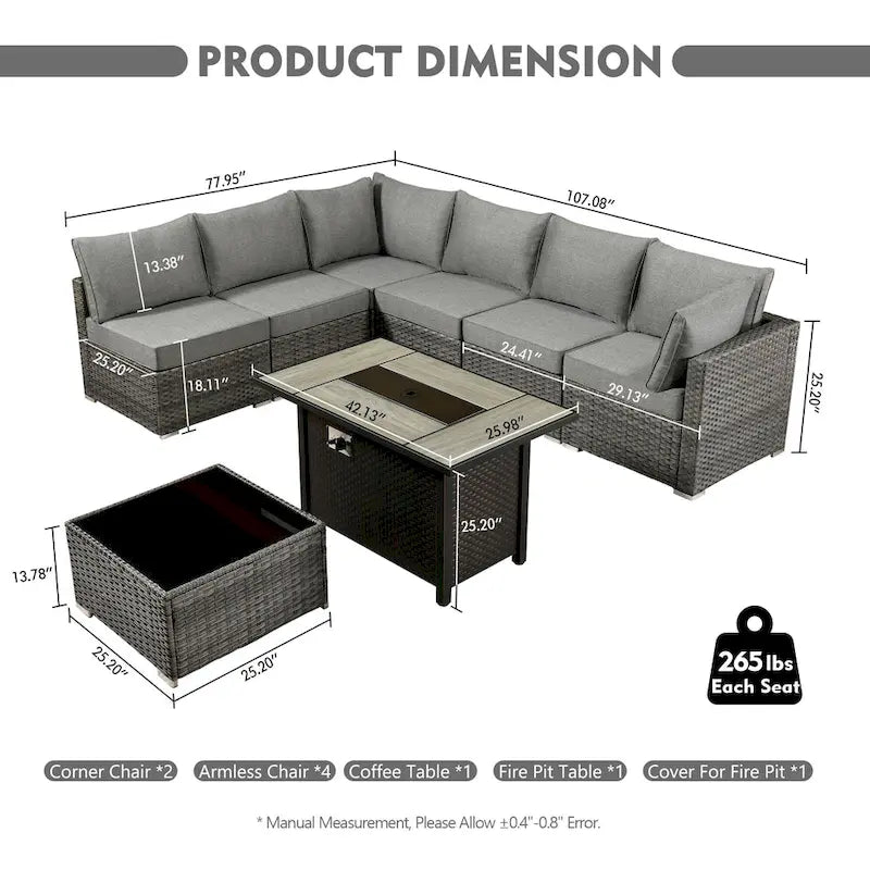 HOOOWOOO Ensemble de Meubles de Jardin en Rotin Gris 8 Pièces Canapé Modulable avec Table Foyer