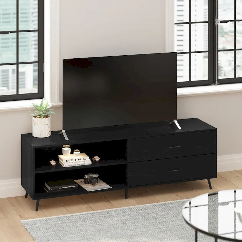 Meuble TV pour téléviseurs jusqu'à 65 pouces avec étagère réglable et tiroirs de rangement