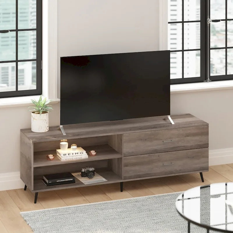 Meuble TV pour téléviseurs jusqu'à 65 pouces avec étagère réglable et tiroirs de rangement