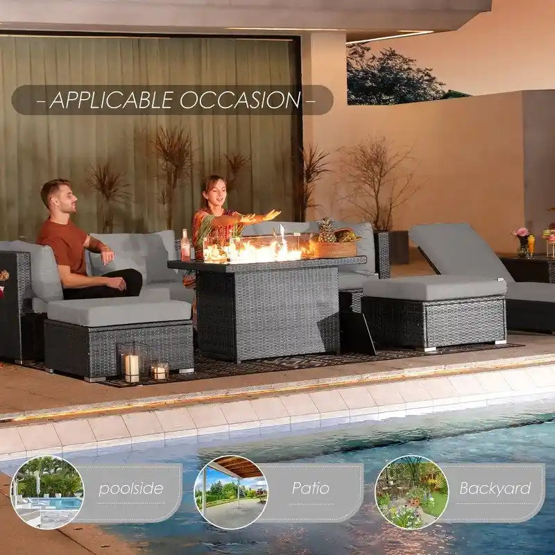 Ensemble de meubles de patio 11 pièces FINCATI, canapé sectionnel d'extérieur avec table brasero