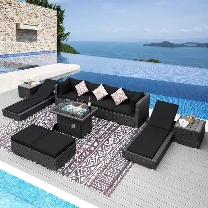 Ensemble de meubles de patio 11 pièces FINCATI, canapé sectionnel d'extérieur avec table brasero