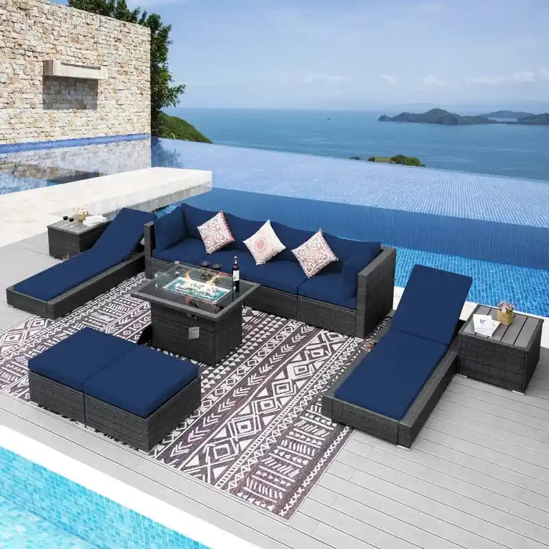 Ensemble de meubles de patio 11 pièces FINCATI, canapé sectionnel d'extérieur avec table brasero