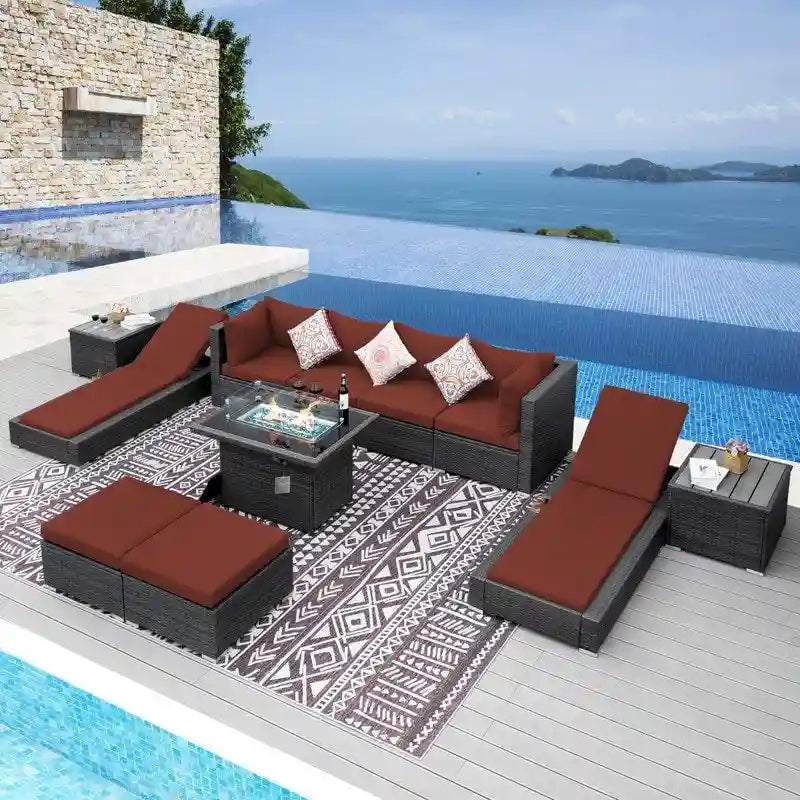 Ensemble de meubles de patio 11 pièces FINCATI, canapé sectionnel d'extérieur avec table brasero