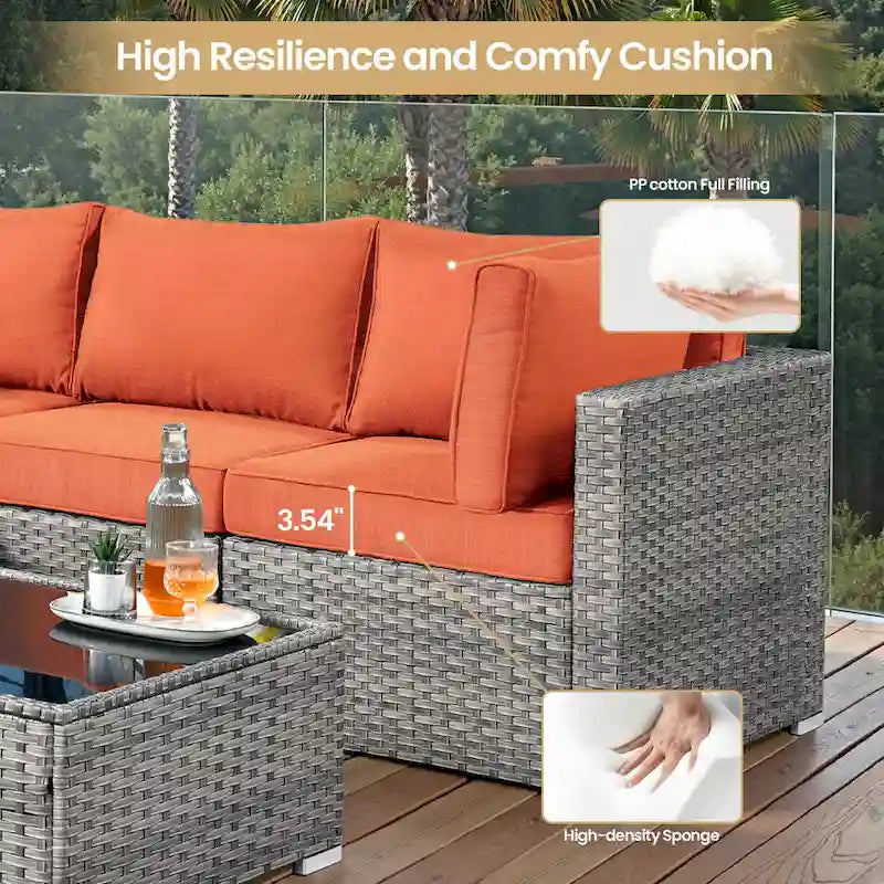XIZZI Salon de jardin d'extérieur sectionnel 8 pièces avec table brasero