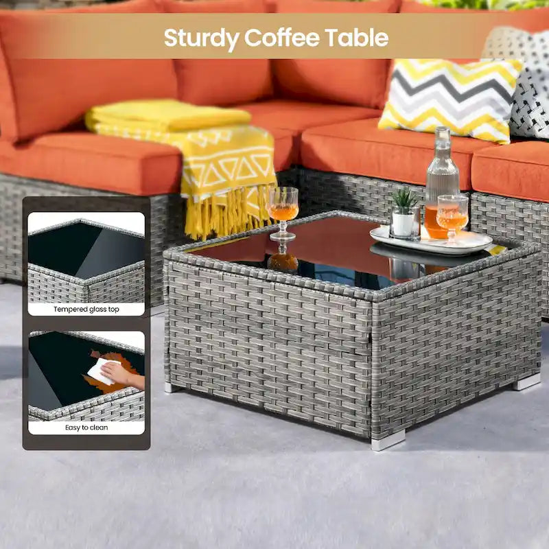 XIZZI Salon de jardin d'extérieur sectionnel 8 pièces avec table brasero