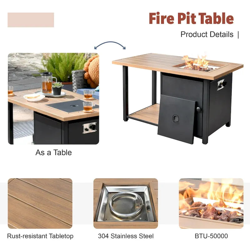 XIZZI Salon de jardin d'extérieur sectionnel 8 pièces avec table brasero