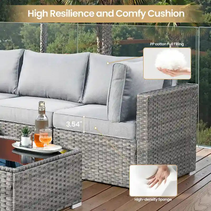 XIZZI Salon de jardin d'extérieur sectionnel 8 pièces avec table brasero