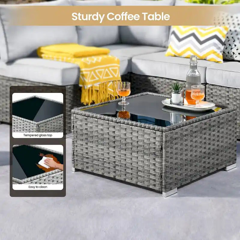 XIZZI Salon de jardin d'extérieur sectionnel 8 pièces avec table brasero