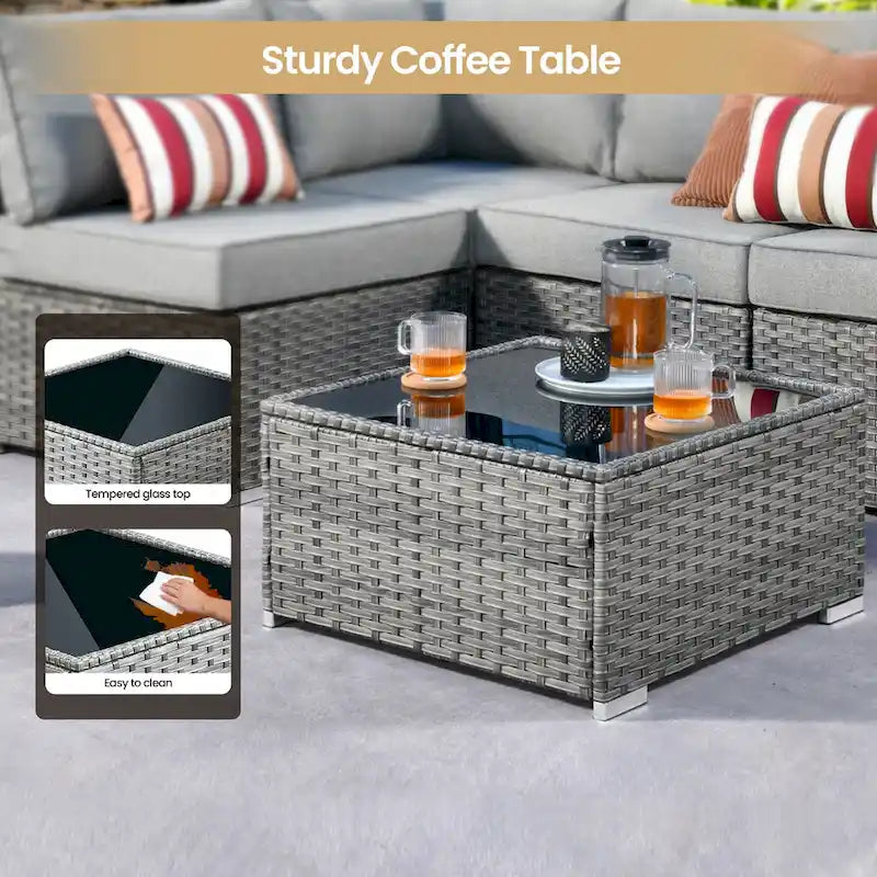 XIZZI Salon de jardin d'extérieur sectionnel 8 pièces avec table brasero