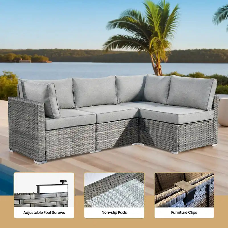 XIZZI Salon de jardin d'extérieur sectionnel 8 pièces avec table brasero