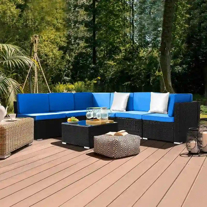Ensemble de conversation d'extérieur Karlhome 7 pièces avec canapé modulable en osier