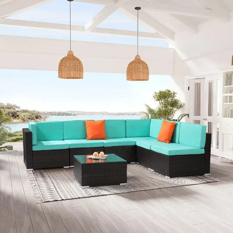 Ensemble de conversation d'extérieur Karlhome 7 pièces avec canapé modulable en osier