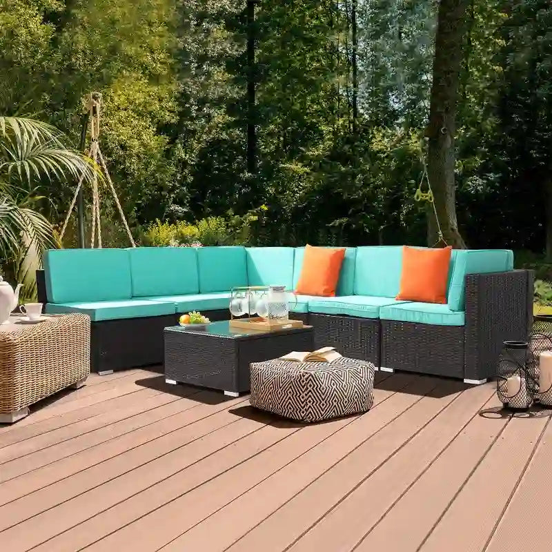 Ensemble de conversation d'extérieur Karlhome 7 pièces avec canapé modulable en osier