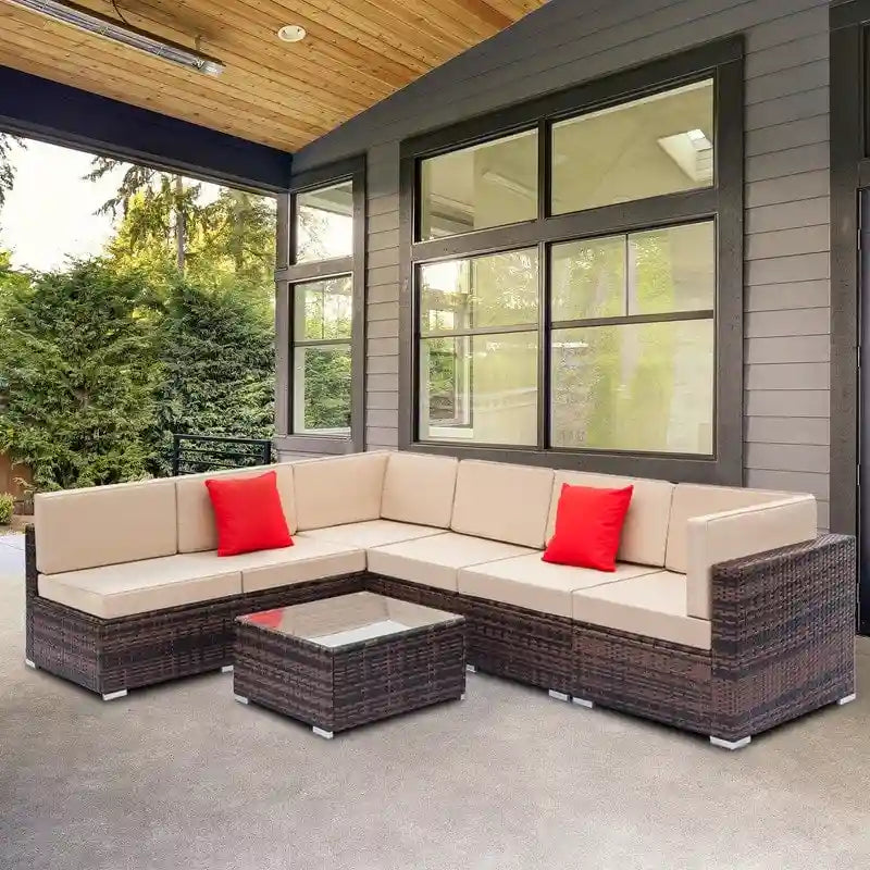 Ensemble de conversation d'extérieur Karlhome 7 pièces avec canapé modulable en osier