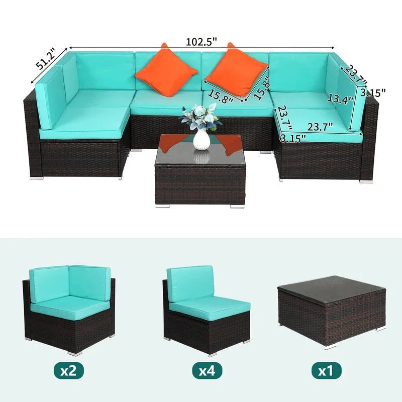 Ensemble de conversation d'extérieur Karlhome 7 pièces avec canapé modulable en osier