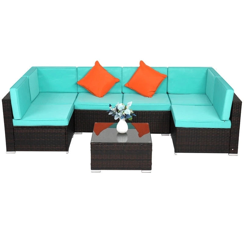 Ensemble de conversation d'extérieur Karlhome 7 pièces avec canapé modulable en osier