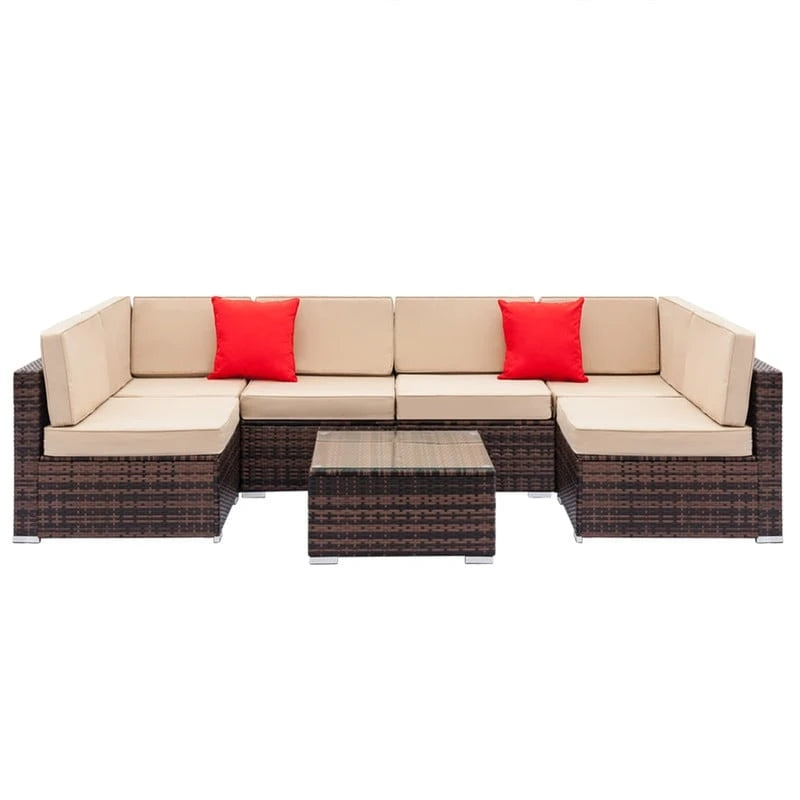 Ensemble de conversation d'extérieur Karlhome 7 pièces avec canapé modulable en osier