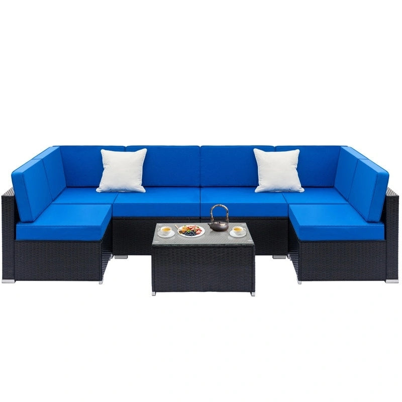 Ensemble de conversation d'extérieur Karlhome 7 pièces avec canapé modulable en osier