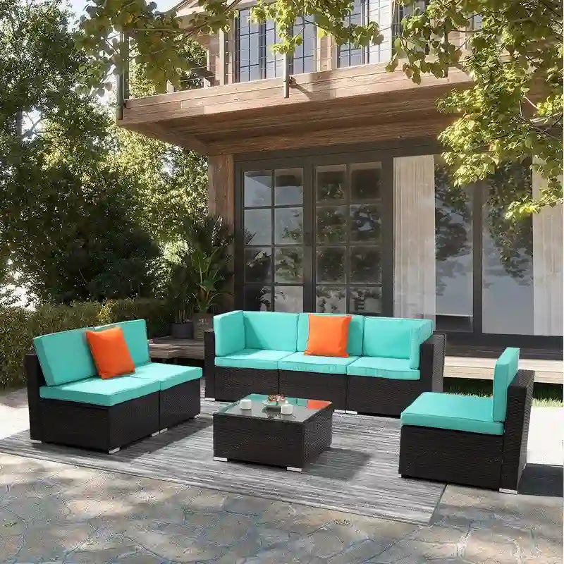 Ensemble de conversation d'extérieur Karlhome 7 pièces avec canapé modulable en osier
