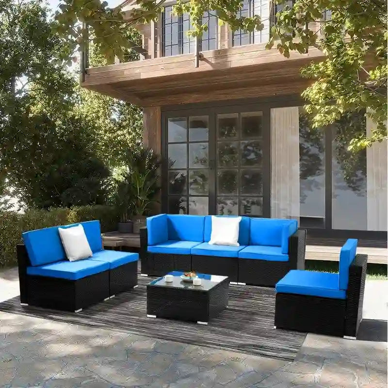 Ensemble de conversation d'extérieur Karlhome 7 pièces avec canapé modulable en osier