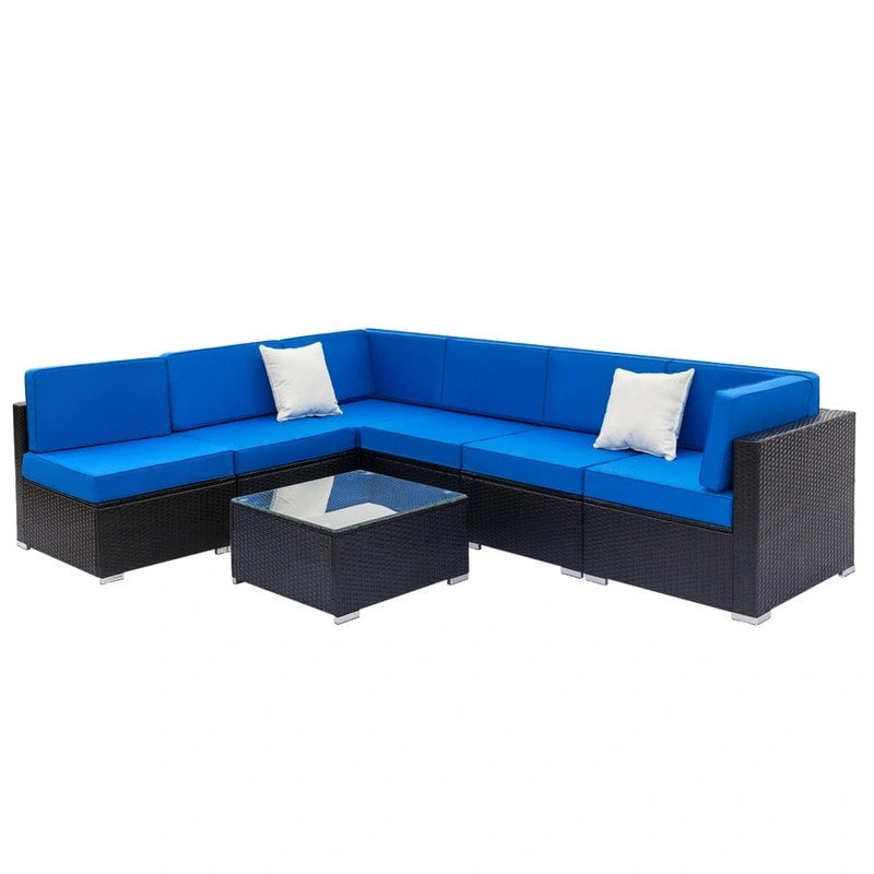 Ensemble de conversation d'extérieur Karlhome 7 pièces avec canapé modulable en osier