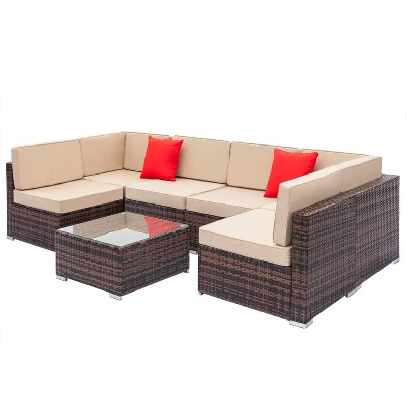 Ensemble de conversation d'extérieur Karlhome 7 pièces avec canapé modulable en osier