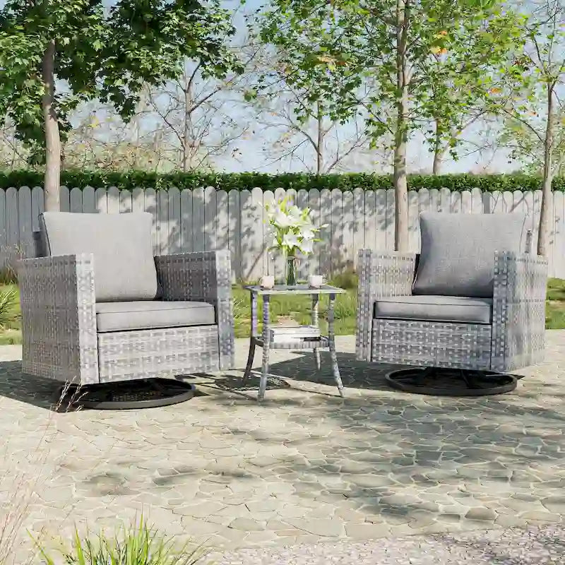 BONOSUKI Ensemble de canapé de jardin pivotant 3 pièces marron-gris avec table en verre