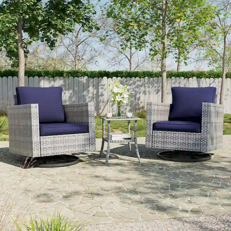 BONOSUKI Ensemble de canapé de jardin pivotant 3 pièces marron-gris avec table en verre