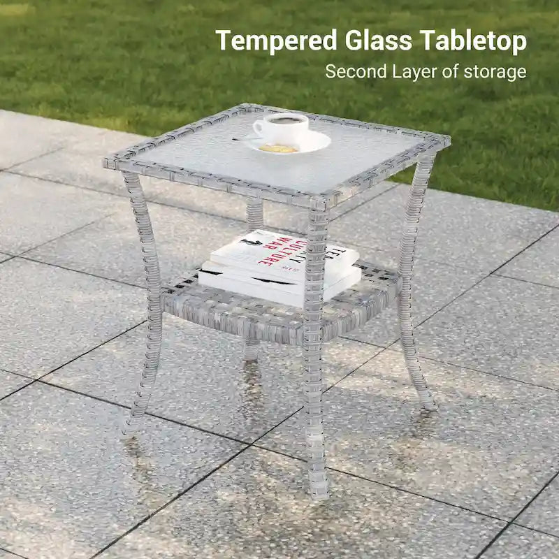 BONOSUKI Ensemble de canapé de jardin pivotant 3 pièces marron-gris avec table en verre