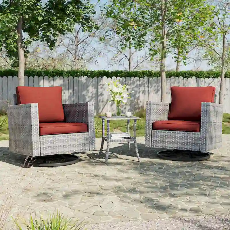 BONOSUKI Ensemble de canapé de jardin pivotant 3 pièces marron-gris avec table en verre