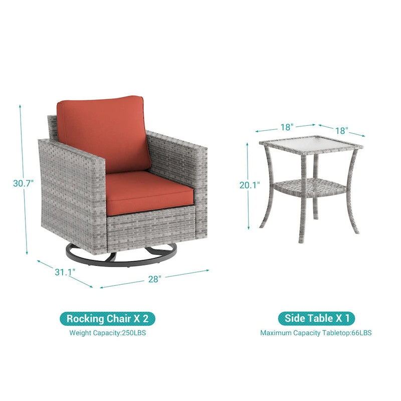 BONOSUKI Ensemble de canapé de jardin pivotant 3 pièces marron-gris avec table en verre