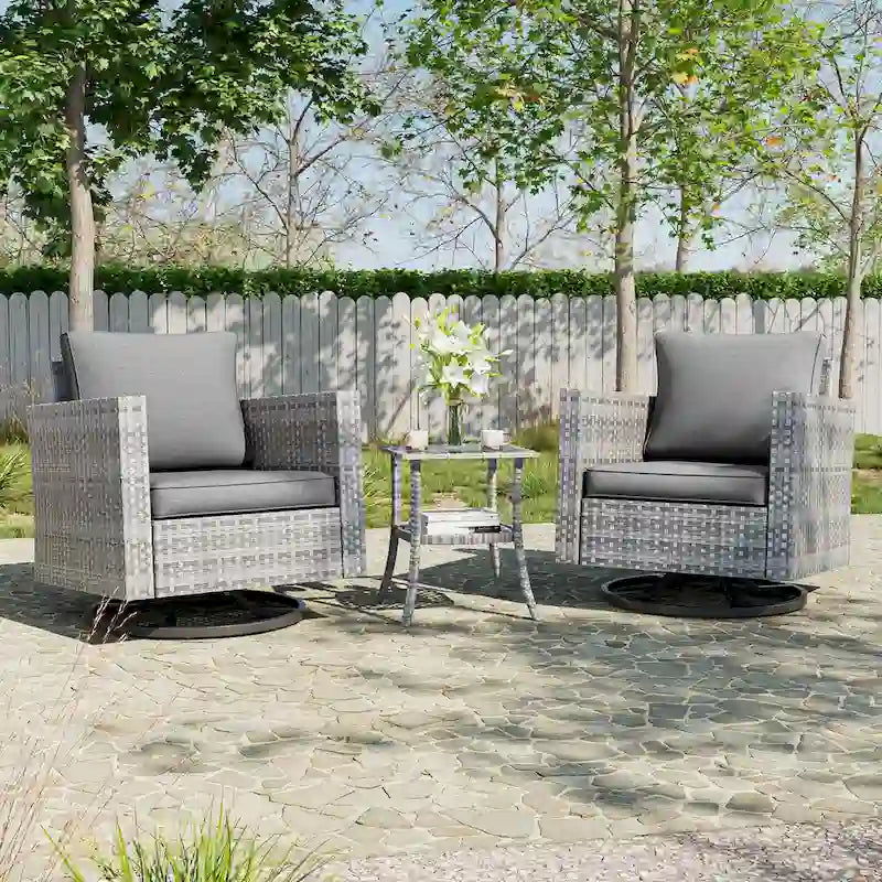 BONOSUKI Ensemble de canapé de jardin pivotant 3 pièces marron-gris avec table en verre