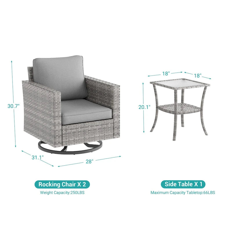 BONOSUKI Ensemble de canapé de jardin pivotant 3 pièces marron-gris avec table en verre