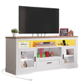 Meuble TV de ferme Moasis LED pour téléviseur jusqu'à 65 pouces, centre de divertissement Highboy avec portes en acrylique