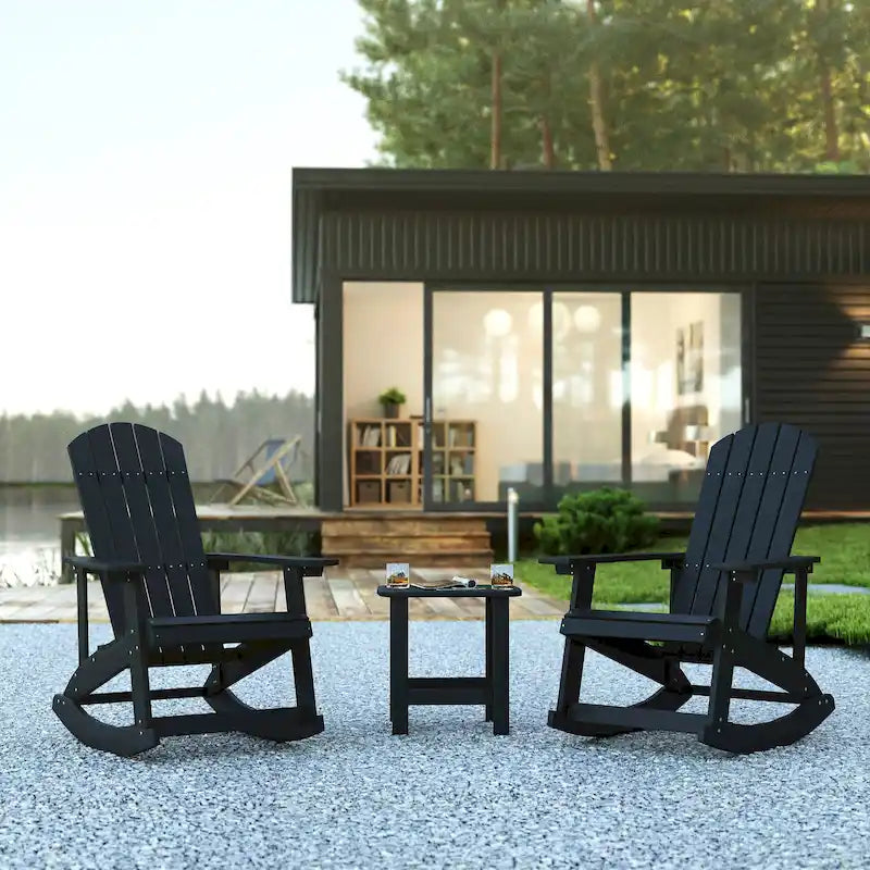 Ensemble de 2 chaises berçantes Adirondack en résine avec 1 table d'appoint
