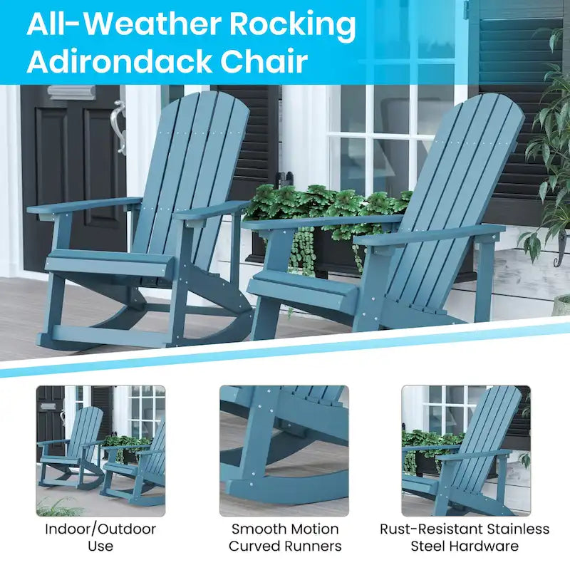 Ensemble de 2 chaises berçantes Adirondack en résine avec 1 table d'appoint