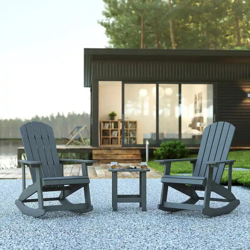 Ensemble de 2 chaises berçantes Adirondack en résine avec 1 table d'appoint