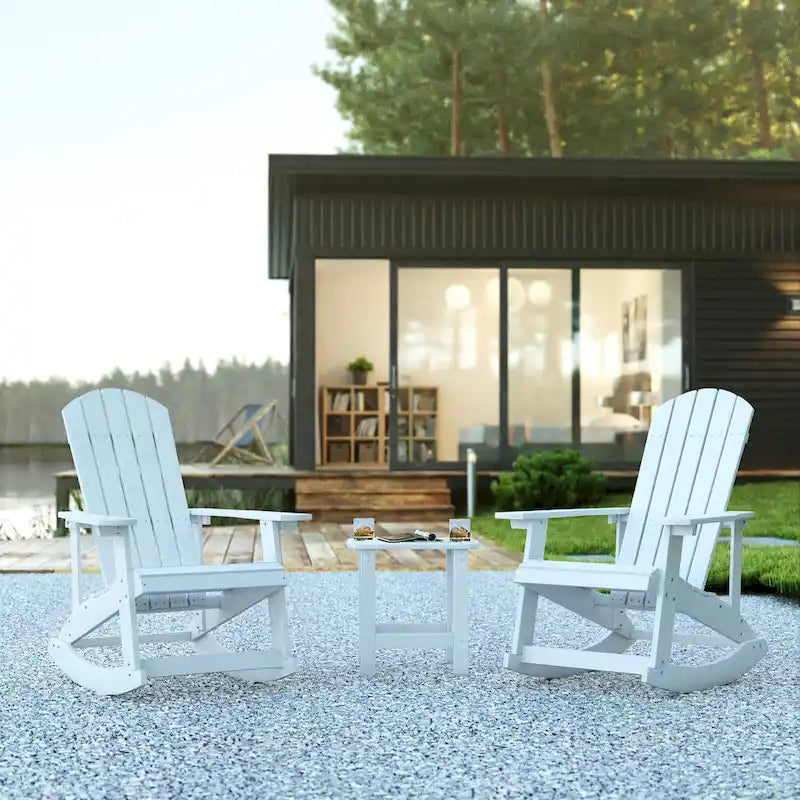 Ensemble de 2 chaises berçantes Adirondack en résine avec 1 table d'appoint