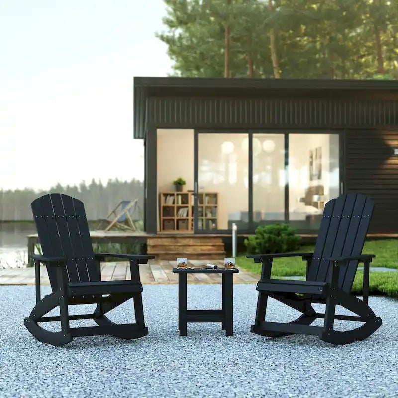 Ensemble de 2 chaises berçantes Adirondack en résine avec 1 table d'appoint