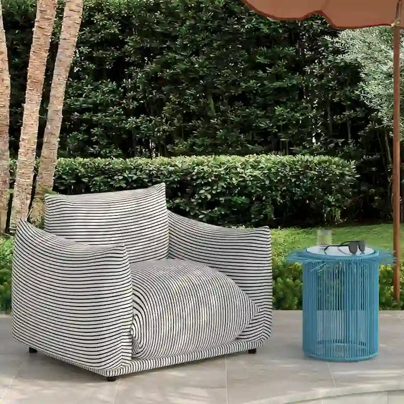 Fauteuil d'extérieur rayé Saint Tropez en tissu rembourré