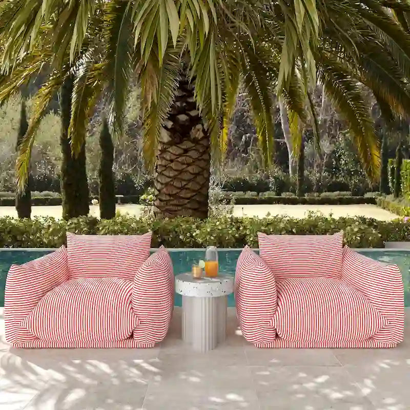 Fauteuil d'extérieur rayé Saint Tropez en tissu rembourré