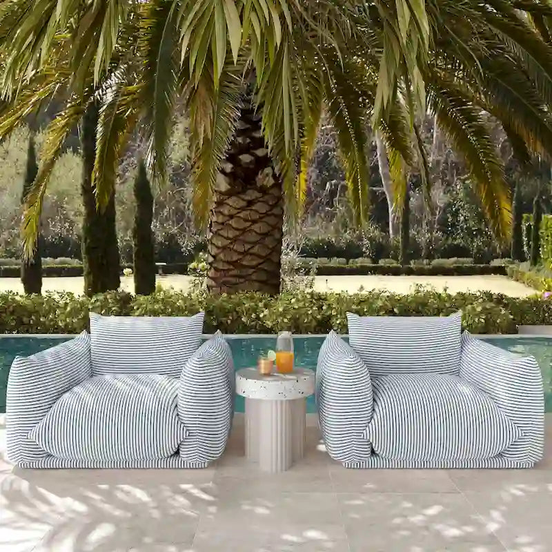 Fauteuil d'extérieur rayé Saint Tropez en tissu rembourré