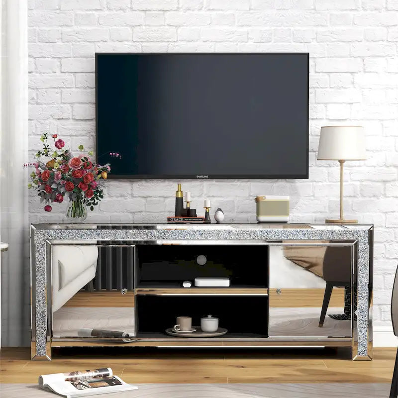 Meuble TV miroir diamant pour console multimédia 59 pouces