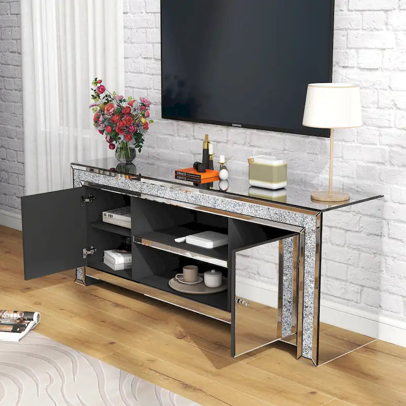 Meuble TV miroir diamant pour console multimédia 59 pouces