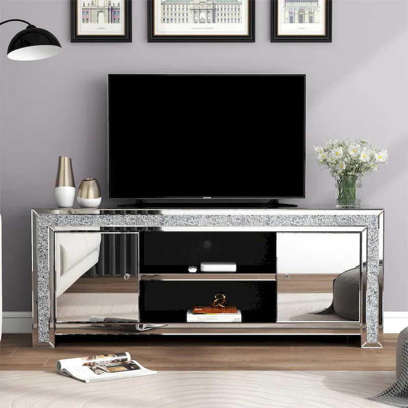 Meuble TV miroir diamant pour console multimédia 59 pouces