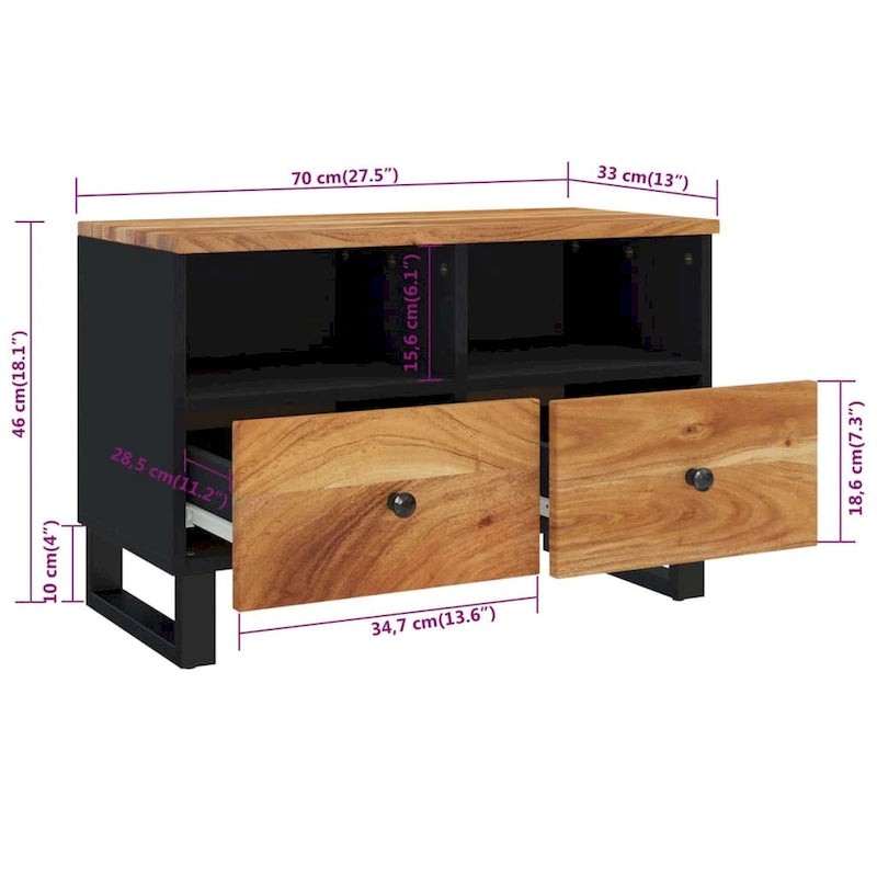 vidaXL Meuble TV 70x33x46 cm Bois de manguier massif