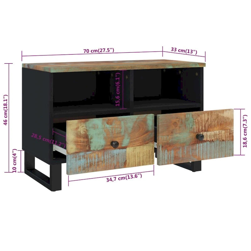 vidaXL Meuble TV 70x33x46 cm Bois de manguier massif