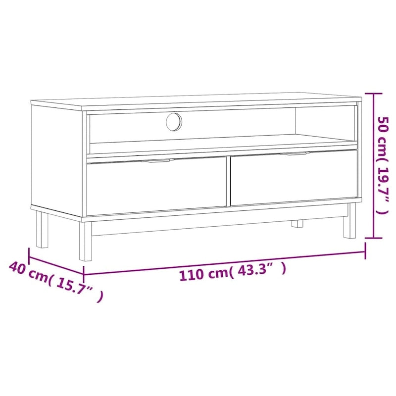 vidaXL Meuble TV FLAM 110x40x50 cm Pin massif - 110 x 40 x 50