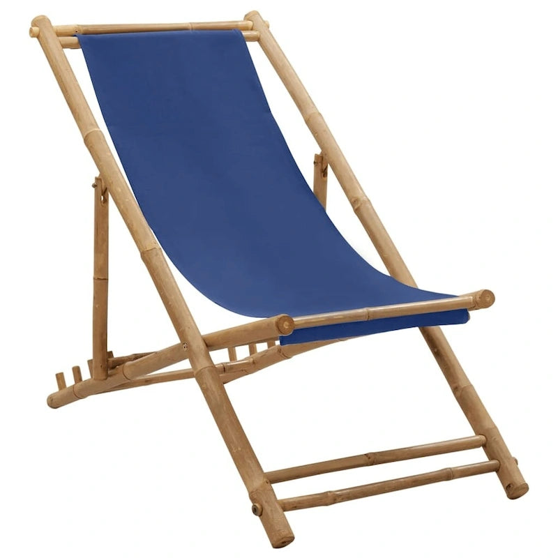 vidaXL Patio Deck Chair Sling Chair for Balcony Deck Porch Bamboo and Canvas - 23.6 x (42.5-48.4) x (24.4-36.6)