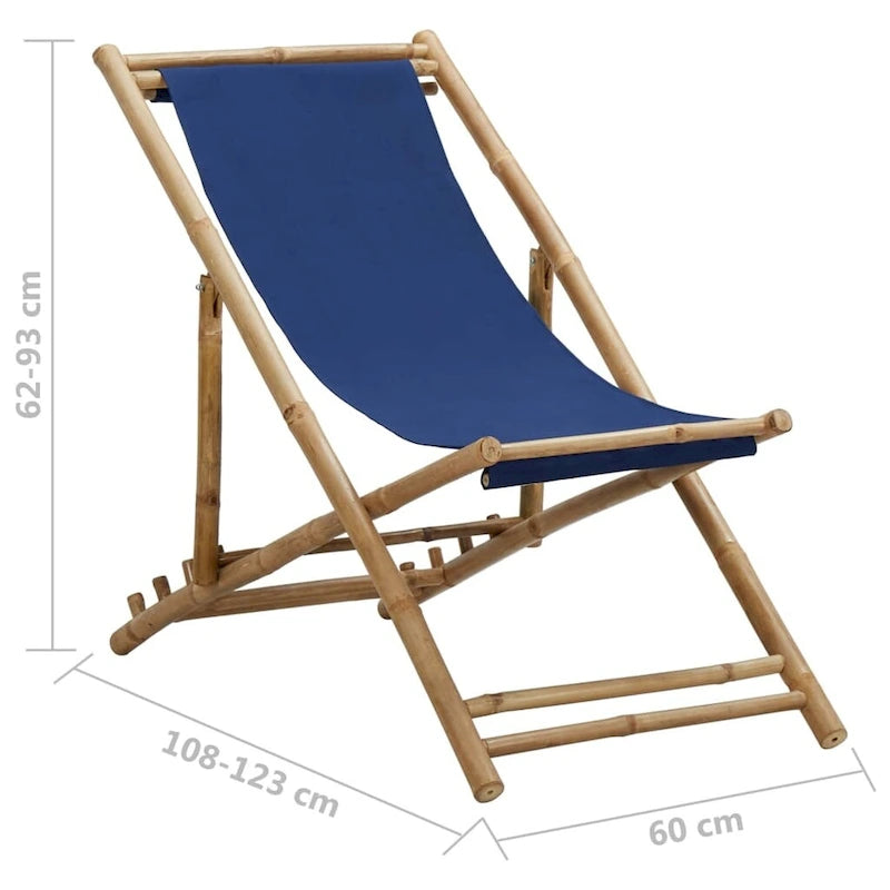 vidaXL Chaise longue de jardin Chaise de plage pour balcon Terrasse Bambou et toile - 23,6 x (42,5-48,4) x (24,4-36,6)